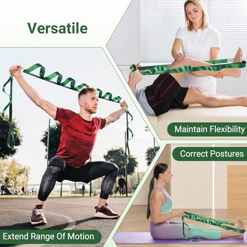 Stretch Strap With Loops For Physical Therapy And Yoga, 8 ft Long | Non-elastic Leg Straps For Knee Rehab, Yoga Straps For Stretching With Loops, 8 ft Long x 1.2 inch Wide