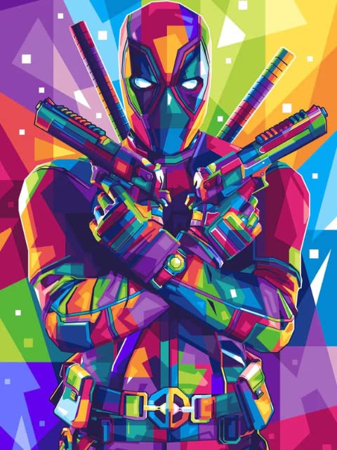 Modern Merch Marvel Diamond Art Kits for Adults, Deadpool 5D Diamond Painting for Adults, DIY Deadpool Wall Art Marvel Cross Stitch Gem Art, Full Round Drill 12x16in - color: Deadpool