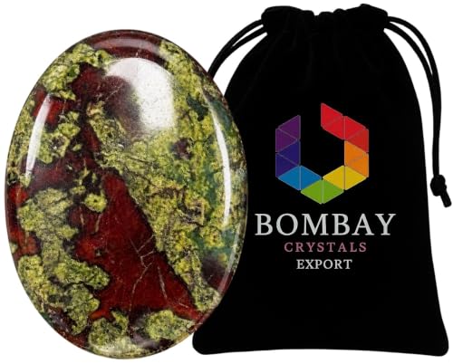 Natural Polished Thumb Palm Crystal for Meditation, Dragon Blood Worry Stone for Stress Relief, Anxiety Support & Pocket Reiki Healing - color: Green and Red