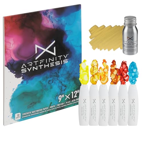 Artfinity Alcohol Ink - Fire Set, 8 Pieces | 10 Sheets 9x12 Multimedia Paper | Fast-Drying, Permanent, Transparent Alcohol Inks for Gloss Paper, Glass, Metal | 25 ml Bottles - color: Fire, size: 6.8 fl oz