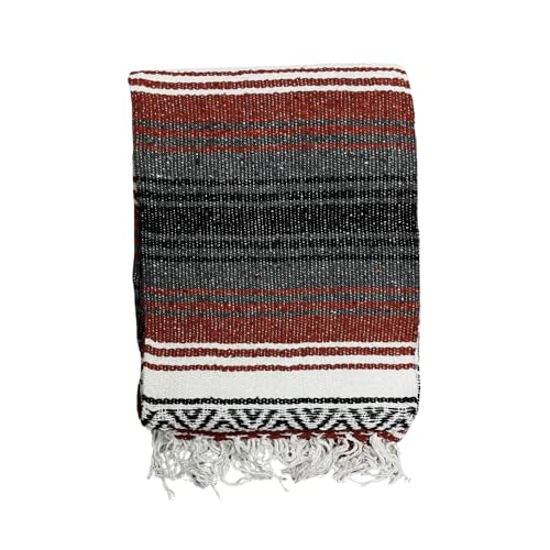 Open Road Goods Mexican Blanket - Authentic Serape Falsa Blanket - Handmade (Rust) - color: Rust
