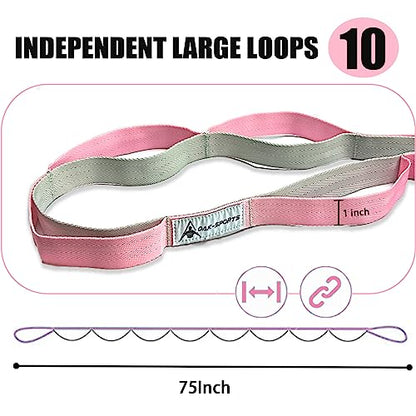 Stretching Strap Yoga Strap with Loops for Physical Therapy, Non-Elastic - color: Black+Pink/Light Gray