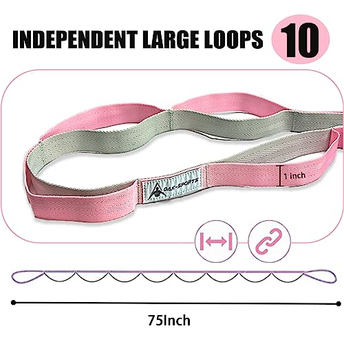 Stretching Strap Yoga Strap with Loops for Physical Therapy, Non-Elastic - color: Blue/Light Blue+Pink/Light Gray