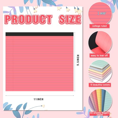Lincia 6 Pcs Legal Pads Landscape Notebook, Childish Color | 11" x 9.5" College Ruled Notepad,Horizontal Lined Notebook, 40 Sheet, 80 Gsm, Assorted Colors Paper, Pastel Writing Pad - color: Childish Color