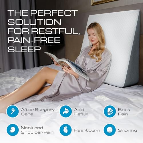 Kolbs Extra Wide Bed Wedge Pillow for Sleep Apnea, More Room - More Comfort | with Chic Jacquard Cover - Headboard Wedges for Sleeping (Extra Wide 7.5" Height) - size: Extra Wide 7.5" Height - Grey
