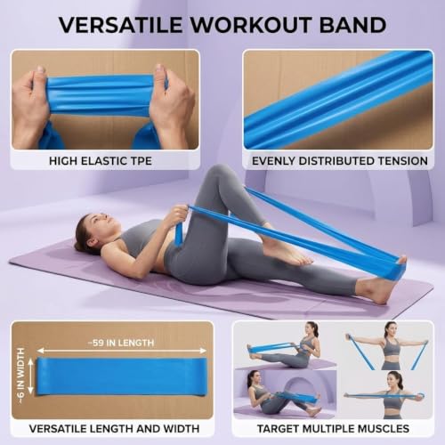 TPE Resistance Bands Flat Exercise Stretch Bands for Yoga Pilates Home Fitness Training - color: Blue