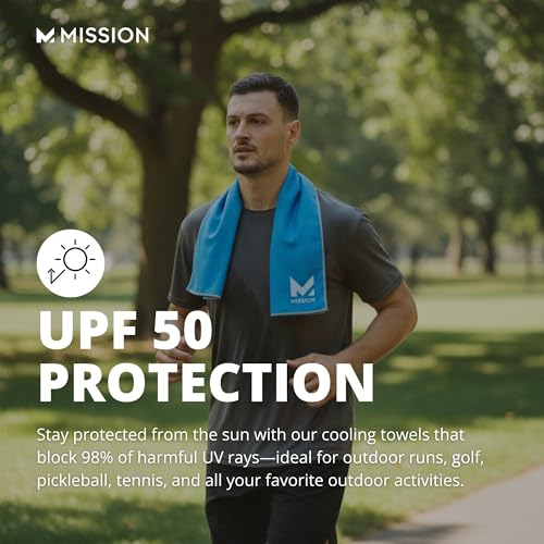 MISSION Max Plus Cooling Towel- Soft, Durable Microfiber - Cools Up to 3 Hours - UPF 50 Sun Protection - Machine Washable - color: Blue Bell