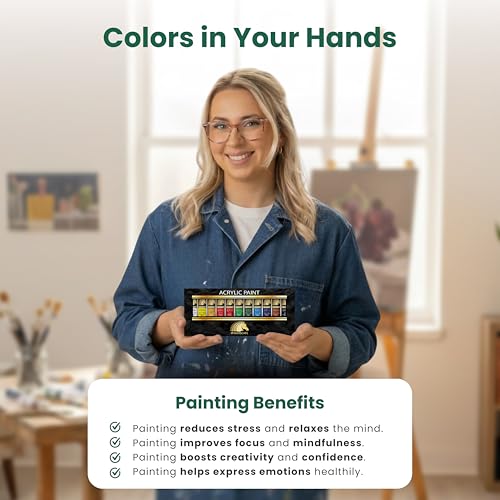 MyArtscape Heavy Body Acrylic Paint Set - 12 x 21ml Acrylic Paint | Rich pigment heavy body acrylic paint for canvas wood fabric with smooth blending and high opacity
