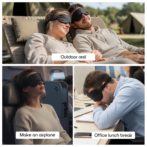 Silk Eye Mask for Sleeping 100% Mulberry Silk Women Men Blindfold,3D Luxury Travel Smooth Elastic Strap Eye Masks Breathable Cooling Soft Night Sleep Work Eyeshade Cover,Black - color: Black