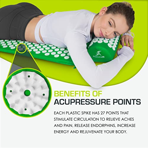 ProsourceFit Acupressure Mat and Pillow Set for Back/Neck Pain Relief and Muscle Relaxation, Large - Green/White - color: Green/White, size: Large