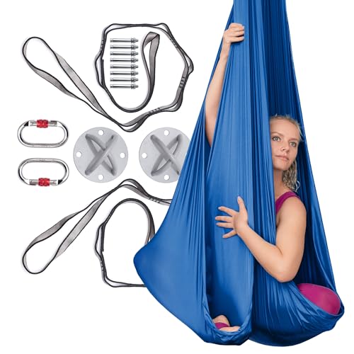 AyuHome Aerial Silks Yoga Swing Aerial Hammock Kit for Home | Premium aerial silks yoga swing kit with rigging hardware for aerial yoga, gymnastics, and home fitness - color: Aerial silk - Precious Blue - New