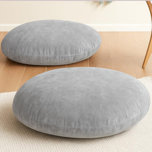 Codi 32" Floor Pillow, Large Meditation Cushions for Adults, Grey, 2 Sets | Removable machine-washable covers, shredded memory foam filling, soft floor seating for reading, relaxing and yoga - color: Grey, size: 2 Pack