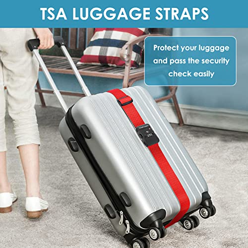 Travel Inspira 2 Pack Luggage Straps for Suitcases with TSA Lock | 2-Pack Set; TSA-Approved Lock with Tag; Adjustable 103-200cm; High Visibility Red; Heavy-Duty Nylon; 20-28 Inch Suitcases - color: Apple Red