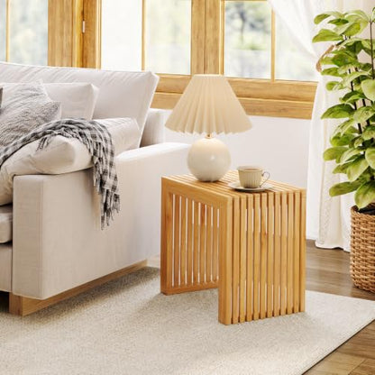 Bamboo Dining Bench, 18'' Slatted Design Entryway Bench, Natural - color: Natural, size: 18in