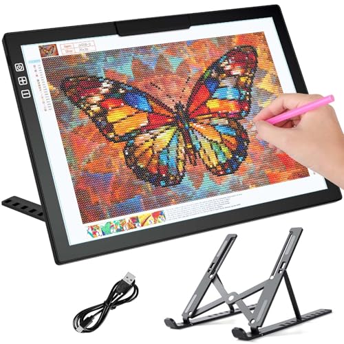 Rechargeable A4 Diamond Art Light Board with Stand, Tracing Light Box | Bylitodt 6 Brightness Artist Table with Clip, LightBoard for Drawing, Weeding Vinyl, Sketching, Diamond Painting Accessories - size: A4