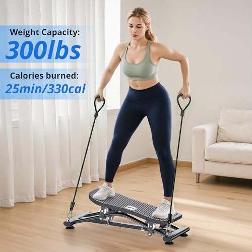 RYGEO Balance Board with Resistance Bands, Versatile Rocking Stepper, Wobble Board Featuring LCD Monitor, 330 lbs High-Capacity Ski Twister Trainer for Full Body Exercise at Home - color: Black