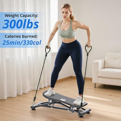 RYGEO Balance Board with Resistance Bands, Versatile Rocking Stepper, Wobble Board Featuring LCD Monitor, 330 lbs High-Capacity Ski Twister Trainer for Full Body Exercise at Home - color: Black
