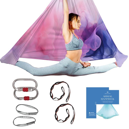 Aerial Yoga Hammock Swing, 4.5 Yards, Aerial Silks with Hardware | Knitted fabric with extension straps and a pose guide for aerial yoga, home gym and studio practice, suitable for all levels - color: Sky-Ombre, size: 4.5 yards