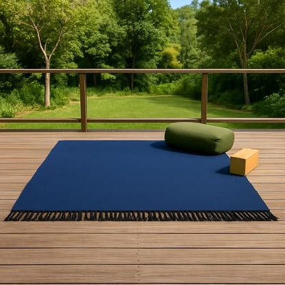 Open Road Goods Solid Color Mexican Yoga Blanket – Large Handwoven Throw for Yoga, Beach, Camping or Home – Soft and Durable Cotton Blend - color: Slate Blue Blanket