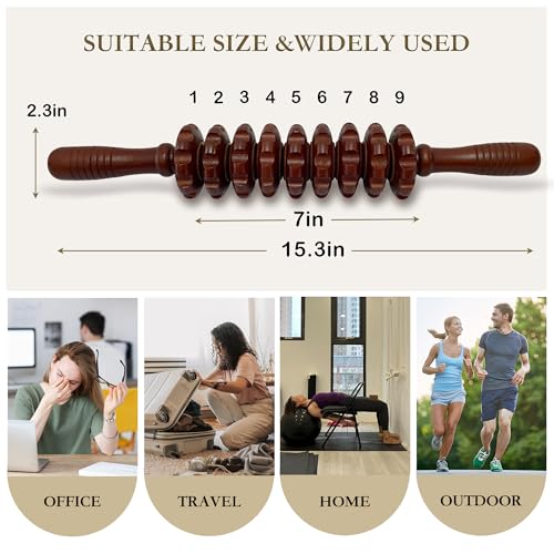 Manual Wood Therapy Massage Stick, Wooden Cellulite Muscle Roller for Legs - color: Brown