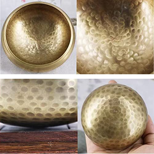Tibetan Singing Bowls Set, Singing Bowls, Meditation Sound Bowl Handcrafted in Nepal, For Yoga, Meditation, Mindfulness, Healing & Chakra balancing - color: 3.15 inch Gold
