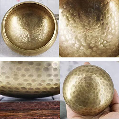 Tibetan Singing Bowls Set, Singing Bowls, Meditation Sound Bowl Handcrafted in Nepal, For Yoga, Meditation, Mindfulness, Healing & Chakra balancing - color: 3.15 inch Gold