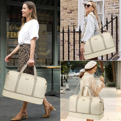 IBFUN Weekender Bags for Women, 21" Travel Duffle Bag with Shoe Compartment - color: E2-Khaki