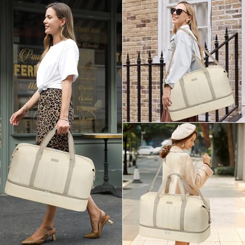 IBFUN Weekender Bags for Women, 21" Travel Duffle Bag with Shoe Compartment - color: E2-Khaki