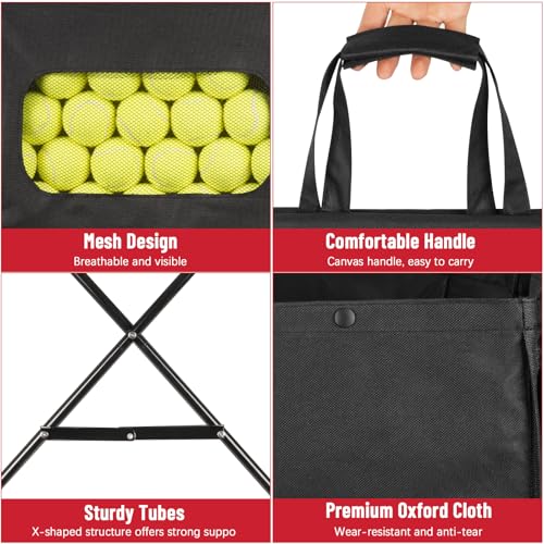 Wheeled Foldable Tennis Ball Hopper Cart with Removable Bag