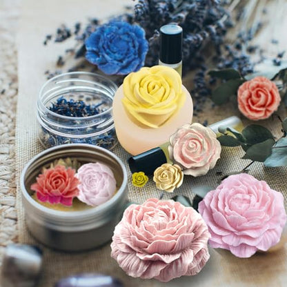 13 PCS Flower Silicone Candle Mold Flower Molds Candle Making Molds with Large-Eye Wicking Needle,Candlewick for Soy Wax, Beeswax, Candle Making Resin Cake Mold Clay Making Molds - color: 13 PCS Flower Set
