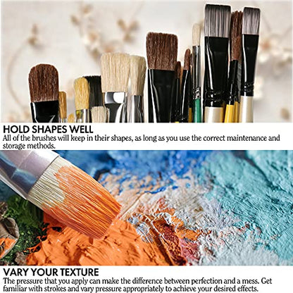 ARTIFY 10 Pieces Paint Brush Set, Intermediate Series, Includes a Carrying Case, Premium Hog Bristle Brushes for Acrylic and Oil Painting (Green - Hog Bristle) - color: Green - Hog Bristle