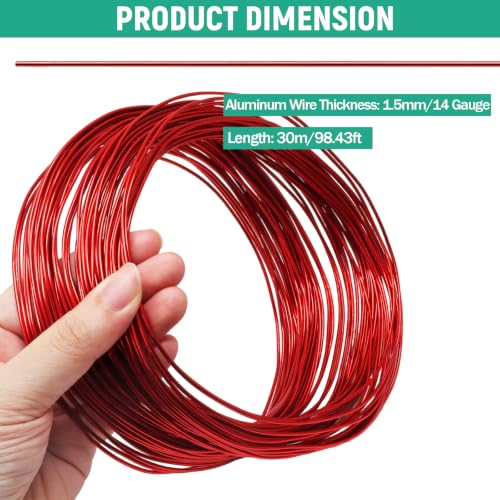 Luomorgo 14 Gauge Aluminum Craft Wire, 100FT, Red | Anodized, Bendable, Jewelry Making, DIY Crafts, Floral & Sculpting - color: Red, size: 14 Gauge
