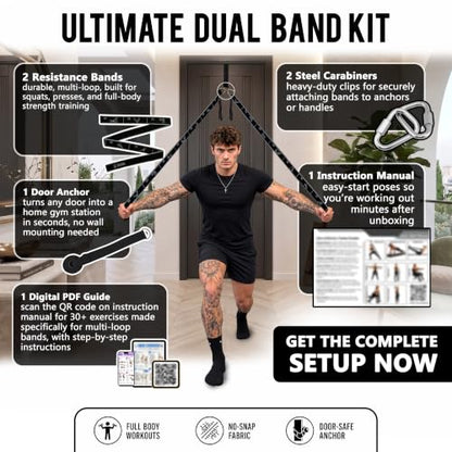 Multi-Loop Fabric Elastic Resistance Band for Strength Training - color: Black Kit (2 Bands) 40-45 Lbs