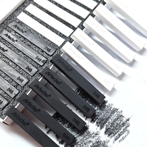 Artecho 12pcs Soft Pastels, 6 White and 6 Black | Square Chalk, For Drawing, Blending, Layering, Shading - style: white and black
