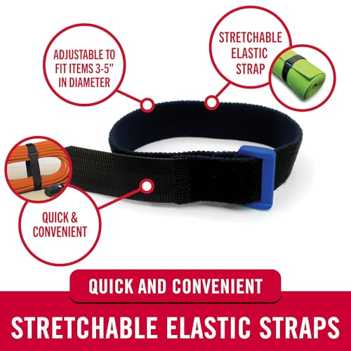VELCRO Brand Elastic Cinch Straps with Buckle, 15in x 1in, Black, 4 Pack | Stretchable And Adjustable For A Snug Fit; Fastens Lumber, Yoga Mats, Tools, Camping Equipment, And Bulky Gear - size: 4PK Medium 15"