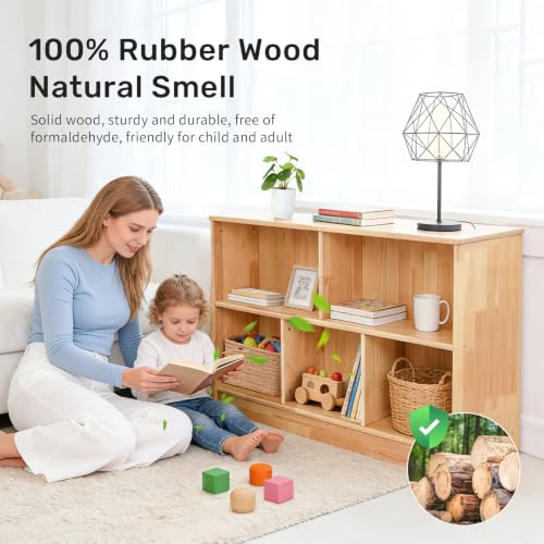 WINGYZ Rubber Wood Montessori Shelf, 5-Compartment Wooden Storage Cabinet - size: 35.5"D x 11.8"W x 23.6"H