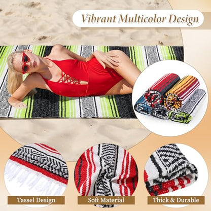 Preboun 10 Pieces Mexican Blanket Bulk Authentic Woven Yoga Blanket Large Picnic Camping Rug Colorful Striped Serape for Beach Outdoor Grass Car Home(Mixed Color)