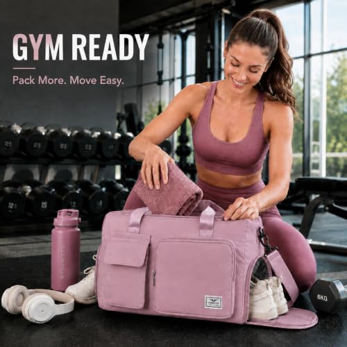 FIORETTO Women's Gym Duffle Bag with Shoes Compartment, 30L Capacity, Ideal for Travel, Gym, Sports, Duffel, Weekender - color: Grayish Pink, style: Gym Bag