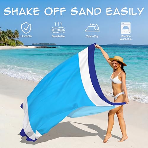 Aroveea Beach Blanket Waterproof Sandproof 78''X81''/10'X9' Oversized Mat - color: Bluewhite, size: 78''x81''