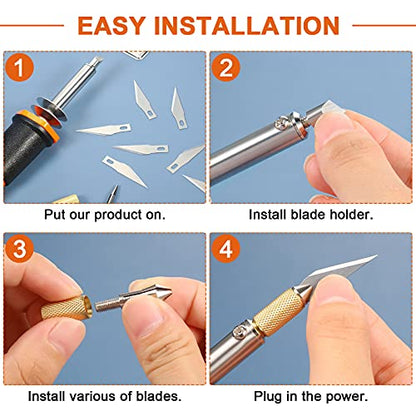 Honoson 30 Pcs Hot Knife Cutting Tool Kit for Carving Foam Cloth Stencil | 20 Blades, 3 Holders, 2 Pyrography Blades, Metal Stand, Hot Cutting Knife Set, Cuts Plastic Foam Cloth Stencil