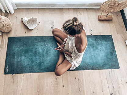 YOGA DESIGN LAB | The Combo Yoga Mat | 2-in-1 Mat+Towel | Eco Luxury | Ideal for Hot Yoga, Power, Bikram, Ashtanga, Sweat | Studio Quality | Includes Carrying Strap! - color: Aegean Green, size: 3.5mm