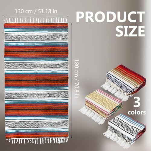 3 Pcs Mexican Blanket Bulk, 130 x 180 cm Large Yoga Blanket | Cotton Outdoor Camping Blankets with Fringed for Outdoor Beach Picnic Home Decor