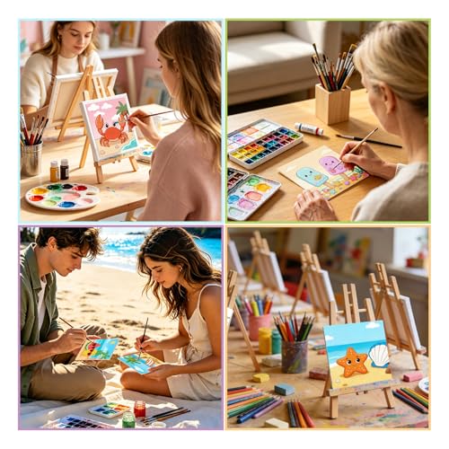12 Packs Summer Pre Drawn Canvas to Paint, Ocean Pre Printed Canvas for Painting, Pre Stretched Canvas Outline Painting Boards for Beginners, Students, Party Favors 4 * 4inch - color: Summer