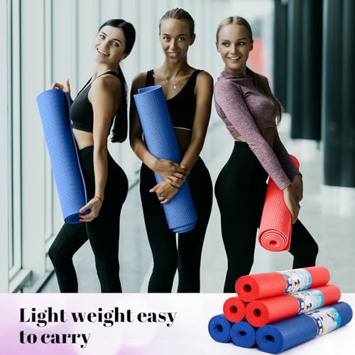 Amylove 12 Pieces Yoga Mats Bulk 68x24x0.12 Inch Exercise Non Slip Fitness Workout Mats for Women Men Home Workout Gym Yoga - color: Red, Dark Blue