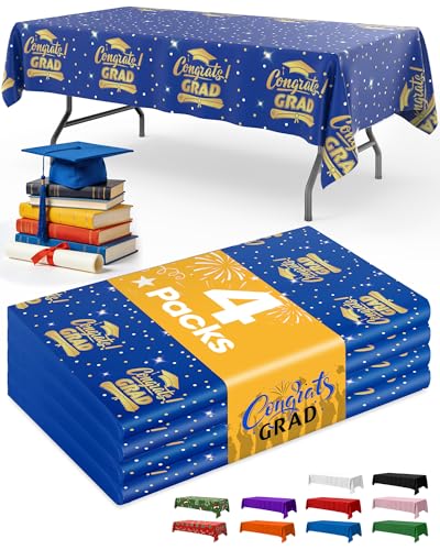 Niuara Blue Graduation Plastic Table Cloth Disposable, 4 Pack, 54 x 108 in | Rectangle, 6 ft Tables, Class of 2026, Graduation Party Supplies - color: Graduation Blue, size: 54" x 108" - 4 Packs