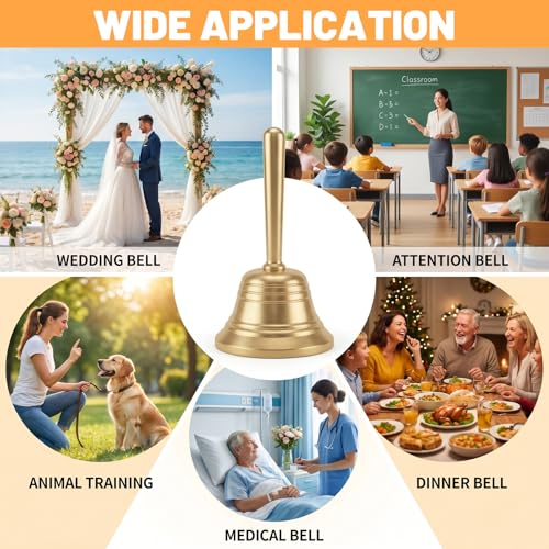 Brass Small Hand Bell for Seniors Bedside 3.27 Inch Dinner Bell for Wedding