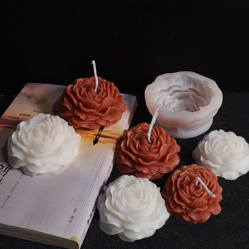 6 Pack Peony Flower Silicone Soap Molds with Large-Eye Wicking Needle,Candlewick,Moldes para Velas, Flower Molds Silicone Candle Molds for DIY Scented Candle, Soy Wax, Cake, Soap,Casting Craft Mould - color: 6PCS-Peony