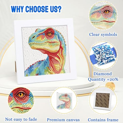 Leixonl Diamond Art Kits for Kids with Framed (7 in) Cartoon Animals DIY Gem Art Painting - Arts & Crafts Gifts for Beginners & Teens (1p-6 in-Dinosaur) - color: 1p-6 in-dinosaur