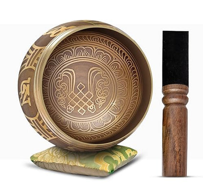 Tibetan Singing Bowl Set - Easy To Play Authentic Handcrafted For Meditation Sound Bowl Chakra Yoga Healing 4 Inches By Himalayan Bazaar (Gold & Green) - color: Gold - Green