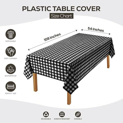 Utopia Kitchen Plastic Table Cloth Disposable [Black Check, 12 Pack] | Rectangle Tablecloth Waterproof Stain Resistant Party Table Cover - color: Black Check, size: 54X108 Inch - 12PC